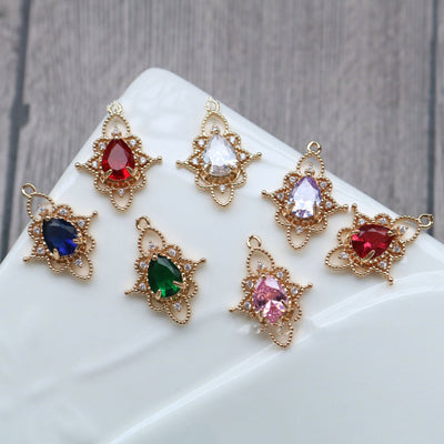 10pcs Flower Charm, Cubic Zircon Crystal Flower Pendant, Gold Plated  Earring Charms, Jewelry Findings HL090-F009