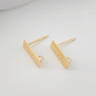 Frosted Rectangular Earrings Post, 18K Gold, Free Earrings, Ear Stud with Loop, Jewelry Earring Findings ZX190