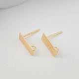 Frosted Rectangular Earrings Post, 18K Gold, Free Earrings, Ear Stud with Loop, Jewelry Earring Findings ZX190