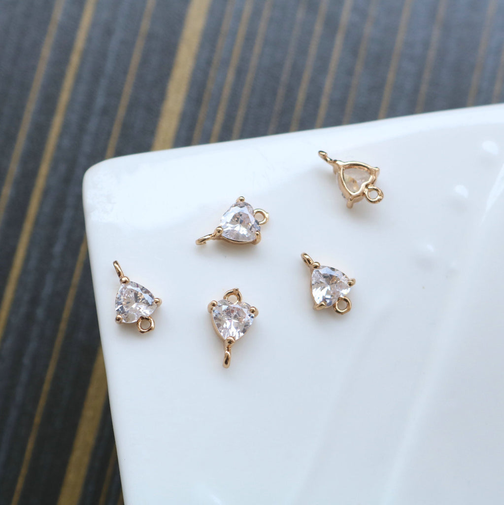 Dije conector de corazón pequeño, colgante de pavé cúbico, dije de amor, fabricación de pulseras y collares, accesorios de joyería chapados en oro HL008-F055