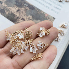 Load image into Gallery viewer, CZ Pave Fan Shape Charm, Cubic Zircon Crystal Fan Connector, CZ Earring Charm,Gold Plated Brass Earring Charms, Jewelry Findings STG011-F186