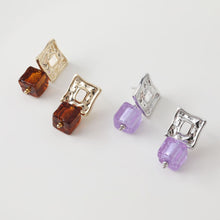 Cargar imagen en el visor de la galería, Pendientes con pasador cuadrado irregular y aro, pavé de circonitas, oro de 14 quilates, pasador de plata S925 sin níquel, fornitura hipoalergénica GZ243