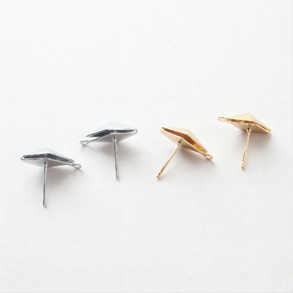 Minimalist Rhombus Ear Post With Loop, S925 Silver Ear Pin Nickel Free, Gold/Silver Ear Stud, Hypoallergenic Earring Findings JJ009