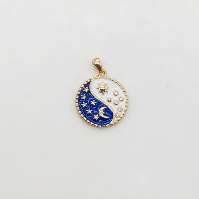 Enamel Cubic Moon & Star Charm, 18K Gold Plated Multicolor Pave Round Pendant, Necklace Making Charm, Jewelry Findings S20385