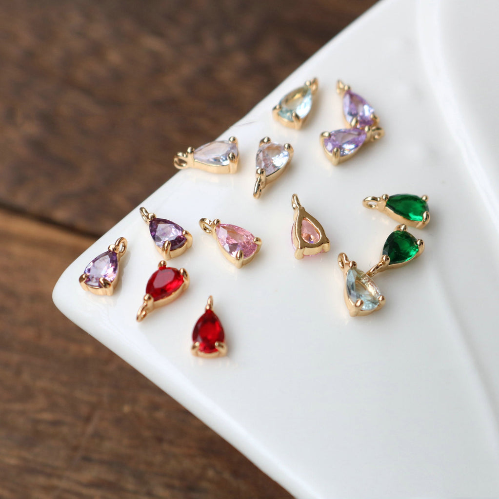 10 قطع - دلايات كريستال صغيرة على شكل دمعة، مطلية بالذهب عيار 14 قيراطًا، قطع مجوهرات HL123-F212