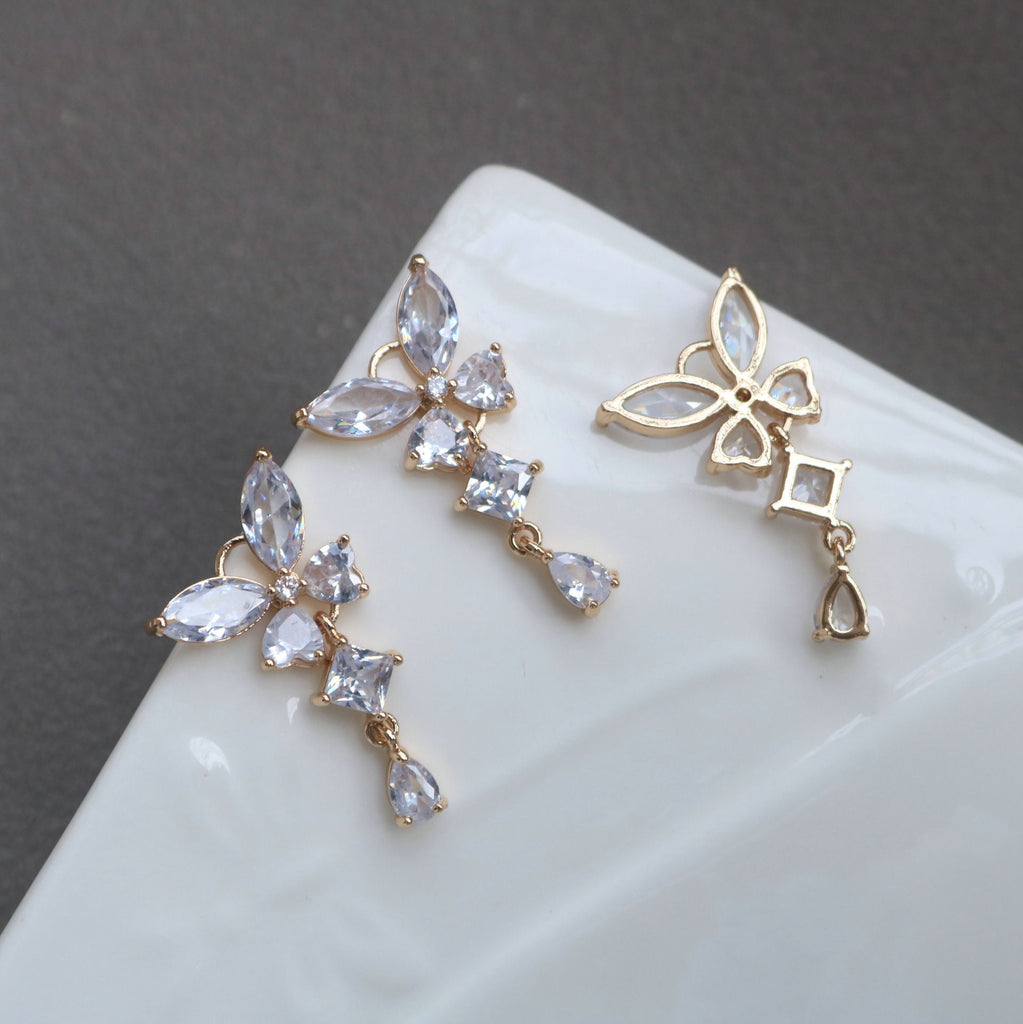 10pcs Butterfly drop Pendant, Cubic Zircon Crystal Pendant, Bracelet Necklace Pendant, 14K Real Gold Plated, Jewelry Findings HL118-F090