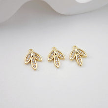 Load image into Gallery viewer, CZ Pave Leaf Charm, Cubic Zircon Crystal Leaf Pendant, CZ Earring Charms,  Real Gold Plated  Earring Charms, Jewelry Findings D0209