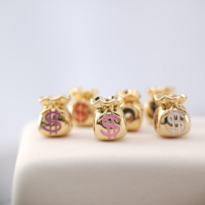 Enamel Money Bag Beads, Dollar Spacer Beads, 18K Gold Plated,  Bracelet Necklace Making Jewelry Finding S1136
