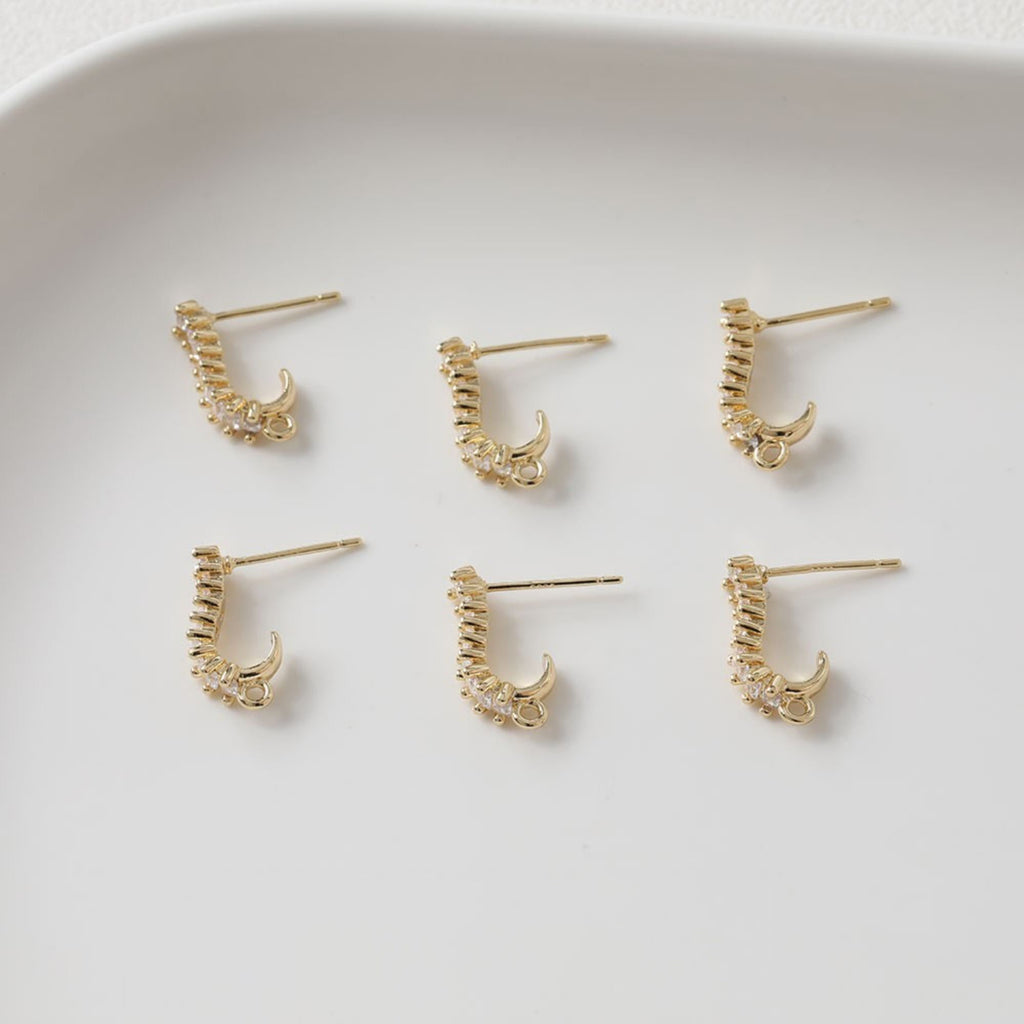 Pendientes en forma de C con pasador y aro, chapados en oro de 14 quilates y plata de ley 925, sin níquel, con pavé de piedra cúbica, accesorios para pendientes bb086