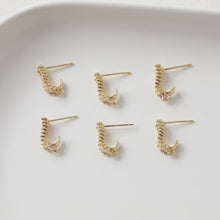 Cargar imagen en el visor de la galería, Pendientes en forma de C con pasador y aro, chapados en oro de 14 quilates y plata de ley 925, sin níquel, con pavé de piedra cúbica, accesorios para pendientes bb086