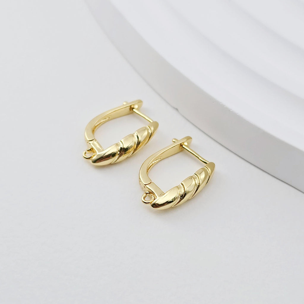 18K Gold Plated Twisted Hoop Earring, Huggie Hoops Earring Parts, Lever Back, 18.6*13.5mm, U Shape Hoop earring for Jewelry Making D0269