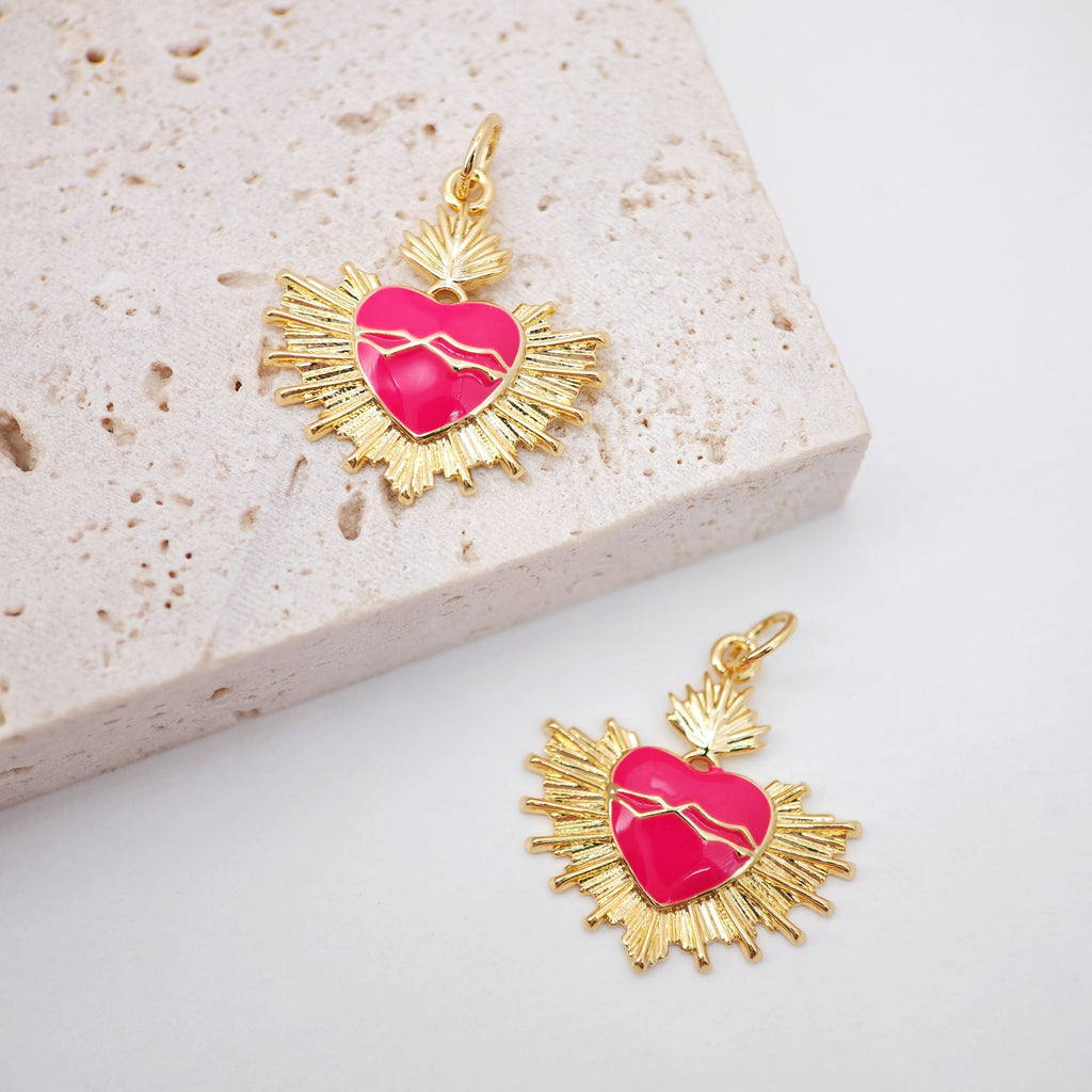 Dainty Enamel Love Charm, 18K Gold Plated Necklace Making Pendant, Heart Pendant, 20m, Jewelry Findings S20230