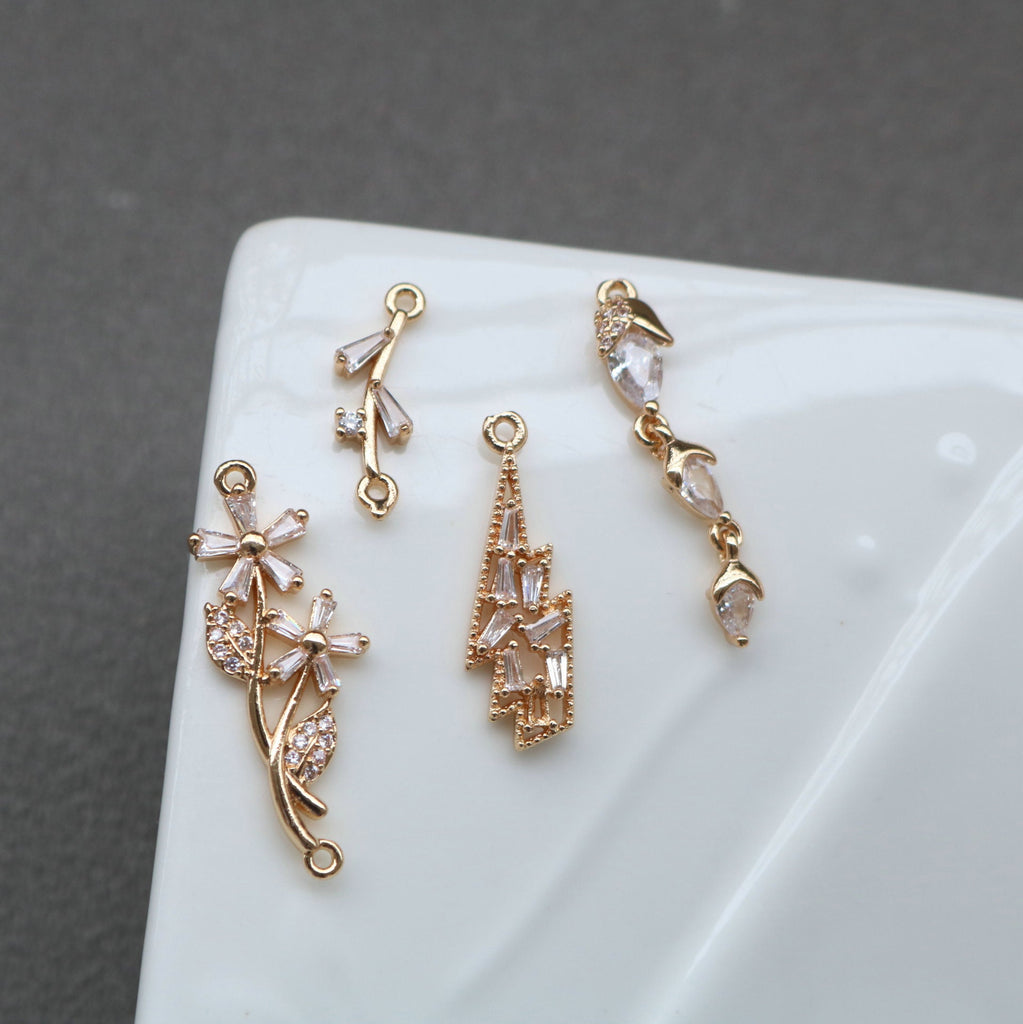 CZ Pave Leaf Charm, Cubic Zircon Crystal Leaf Pendant, Bracelet Necklace Pendant, 14K Real Gold Plated Charm, Jewelry Findings HL019-F190