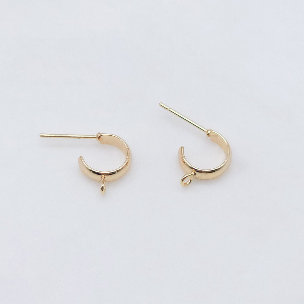 10pcs- C Shape Earrings Post With Loop, 14K Gold Plated, Nickel Free Earrings, Ear Stud Loop, Hypoallergenic Earring Findings ZX126