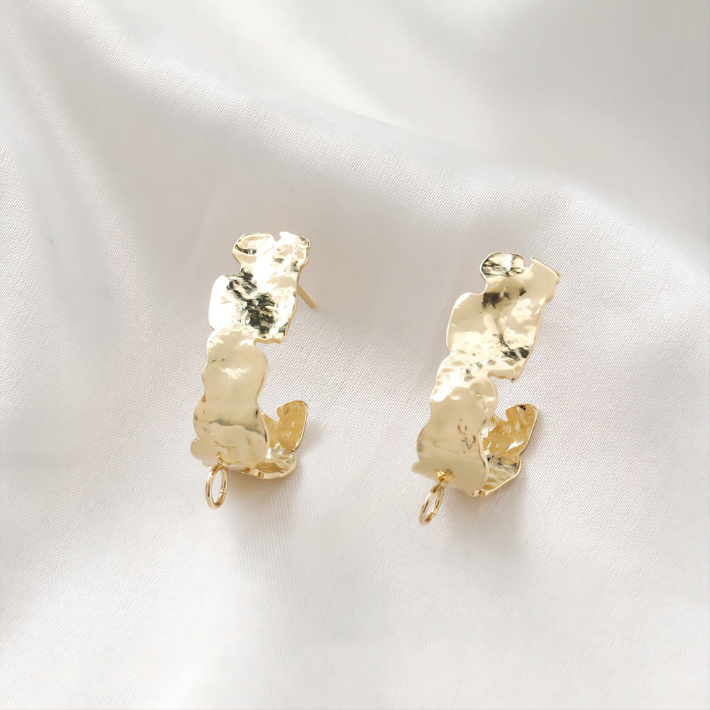 قرط أذن مطروق غير منتظم، ذهب/فضة عيار 14 قيراط، أقراط فضة S925 خالية من النيكل، قرط أذن على شكل عقدة مع حلقة JJ014