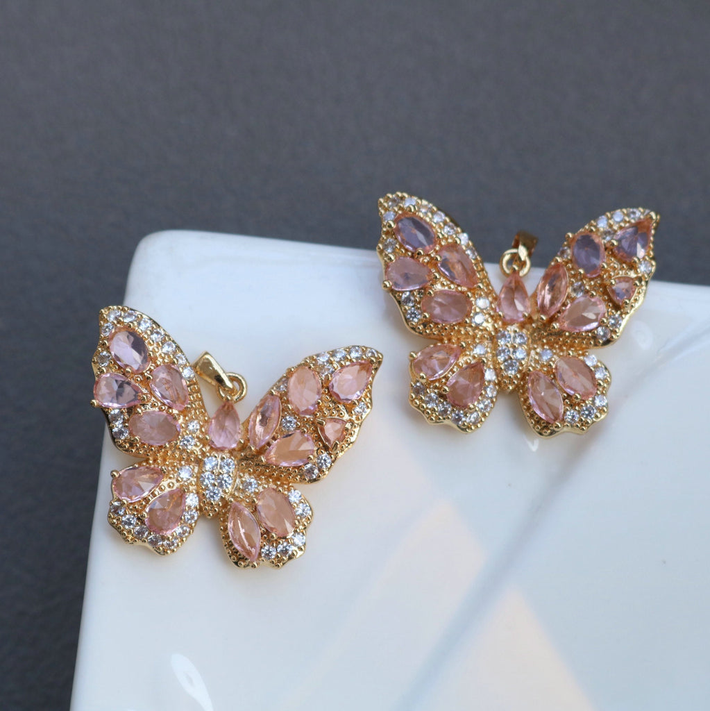 CZ Pave Butterfly Charm, Cubic Zircon Crystal Butterfly Pendant, Bracelet Necklace Pendant, 14K Gold Plated, Jewelry Findings HL005-F227