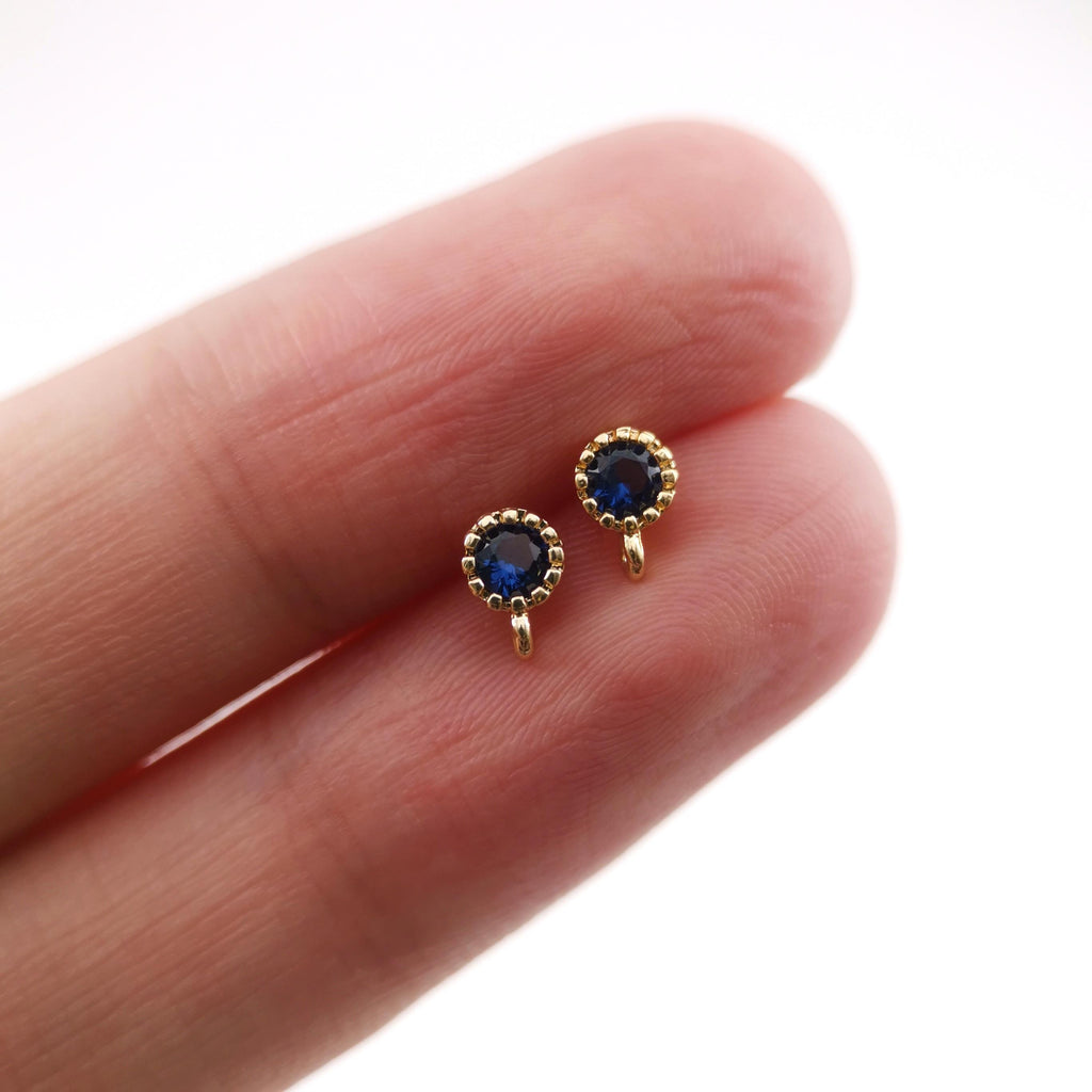 4 pendientes redondos con pasadores, piedras preciosas de 4 colores, plata S925, sin níquel, chapado en oro de 18 quilates con circonita cúbica, ZX056