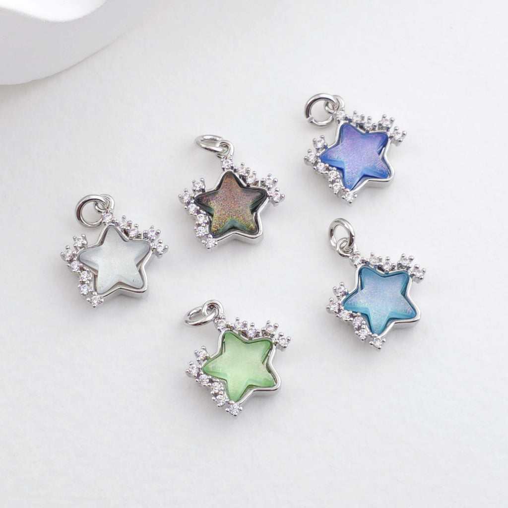 Crystal Tiny Star Charms, Cubic Zirconia Pave, 18K Gold/Silver Plated Star Pendant, Jewelry Findings S1294