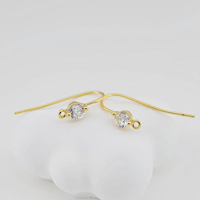 4pcs-18K Gold Plated Ear Wires, Cubic Pave Earring Hooks, Nickel Free, Fish Hooks, Ear Wires for Jewelry Making S20615