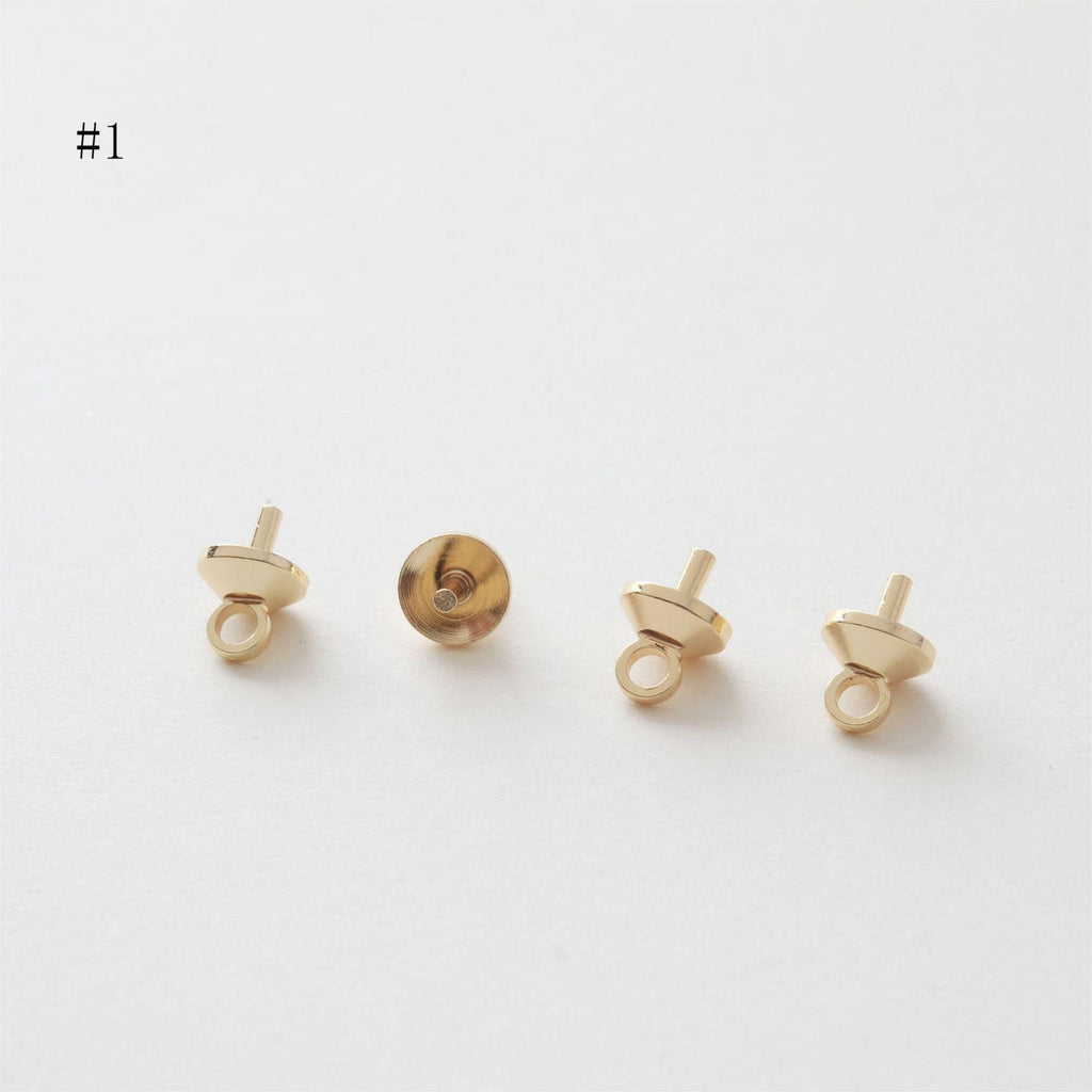 10pcs 14K Gold Plated Peg Bail Caps, Half Drilled Bead Caps, Pearl Bead Caps, Jewelry Making GZ213-ZX7025