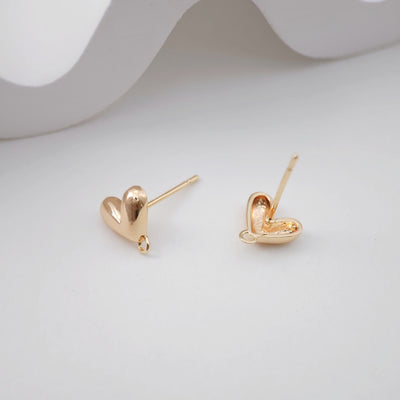 4pcs Heart Earring Post, 8.5mm, 18k Gold, S925 Silver Ear Pin, Nickel Free, Heart Stud with Loop, Hypoallergenic Earring Findings ZX247