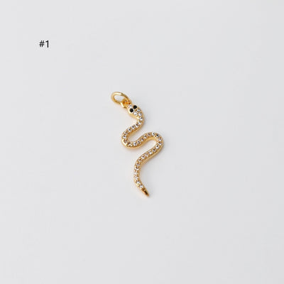 Snake Charm, Dainty Micro CZ Pave 18K Gold Plated Snake Pendant, Bracelet Necklace Making Charm, 26x10mm Jewelry Finding S014