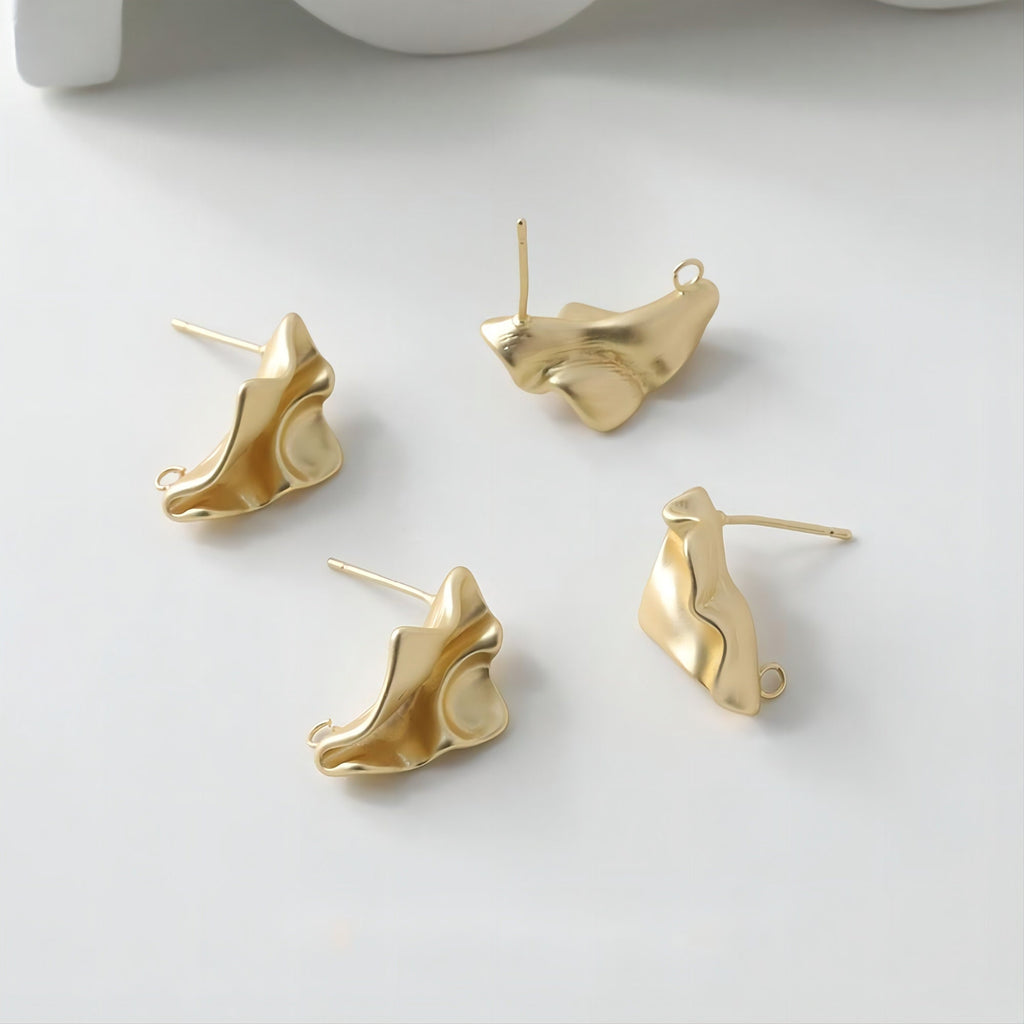 Irregular Ear Post With Loop, S925 Silver Ear Pin Nickel Free Earrings, Gold/Silver Ear Stud, Hypoallergenic Earring Findings GE035
