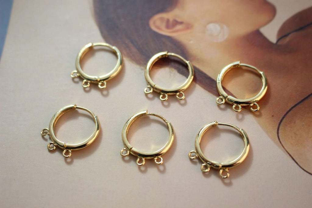 10pcs- Gold round Ear Hoops with 3 loops,  14K Gold/ Silver Plated Leverback Earrings, Huggie Hoops Earring BB041