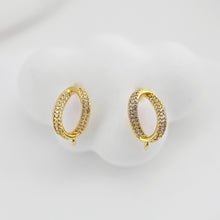 Cargar imagen en el visor de la galería, Poste ovalado de oro de 18 quilates con aro, pavé de circonitas, pasador de plata S925, 13,5 x 8,6 mm, sin níquel, hipoalergénico, D0453