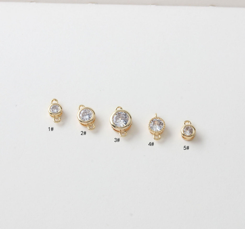 Tiny Round Connectors with CZ Pave, 14K Gold Plated Earring Making Findings, Jewelry Findings GZ164