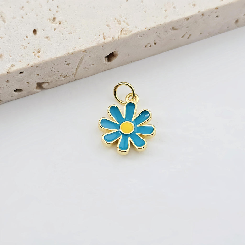 Petite Enamel Flower Charms, 18K Gold Plated Pendant,  Necklace Earring Charms, Jewelry Making Findings S1267