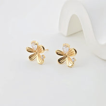 Load image into Gallery viewer, Flower Post Earring, 18K Gold Plated Brass Stud Earring With Loop, CZ Pave, 14.3mm, S925 Silver Ear Pin, Nickel Free, Earring Finding ZX286