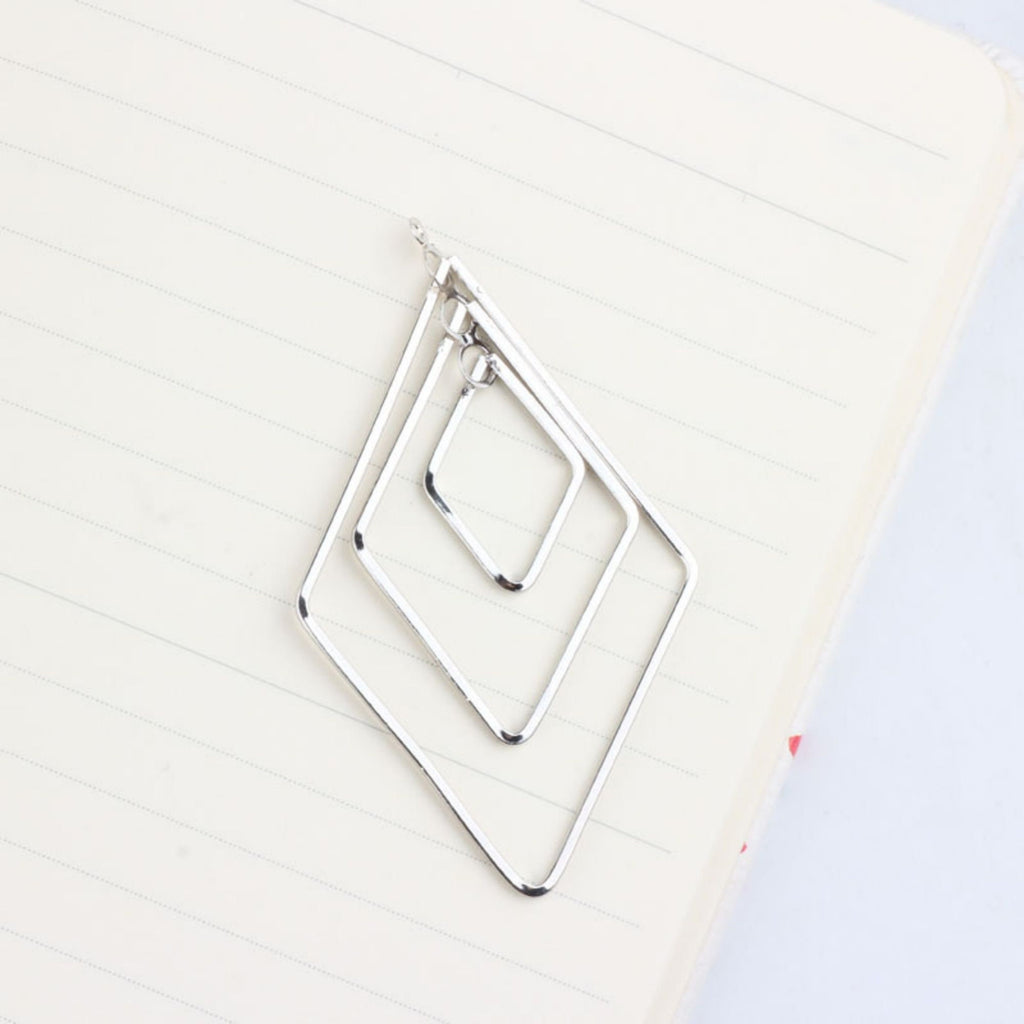 Drop Triple Diamond Shape Pendant, 18K Shiny Gold/Silver Plated Drop Openwork Pendant 40x66mm for Jewelry Making Supply QR038