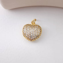 Load image into Gallery viewer, Heart Pendant, Cubic Pave Charm, 18K Gold Plated, Love Pendant, Necklace Making Pendants, Jewelry Findings S1209