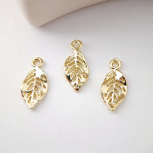 Load image into Gallery viewer, Gold Leaf Charm, 18K Real Gold Plated Brass Earring Charms, Jewelry Findings D0081