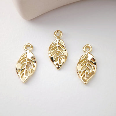 Gold Leaf Charm, 18K Real Gold Plated Brass Earring Charms, Jewelry Findings D0081