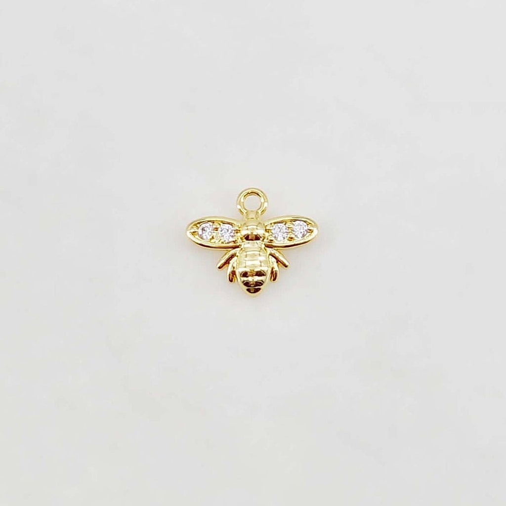 Flowers and Insects Charm, Butterfly, Bee, Four Leaf Clover, 18K Gold Plated, Cubic Pave Charm, Necklace Jewelry Finding S20643