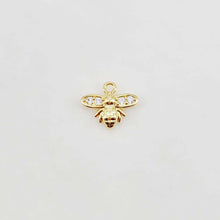 Load image into Gallery viewer, Flowers and Insects Charm, Butterfly, Bee, Four Leaf Clover, 18K Gold Plated, Cubic Pave Charm, Necklace Jewelry Finding S20643