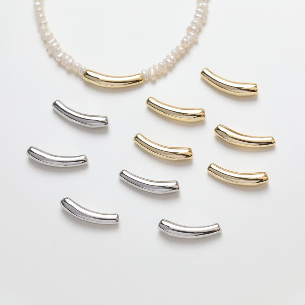 10pcs Bamboo Tube Beads, Curved Spacer Beads, Curved Tube Beads, 14K Gold/Silver Plated, Bracelet Necklace Making Jewelry Finding GZ216