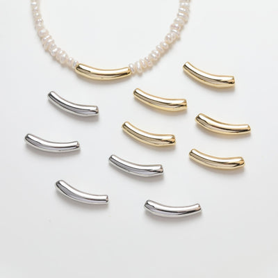 10pcs Bamboo Tube Beads, Curved Spacer Beads, Curved Tube Beads, 14K Gold/Silver Plated, Bracelet Necklace Making Jewelry Finding GZ216