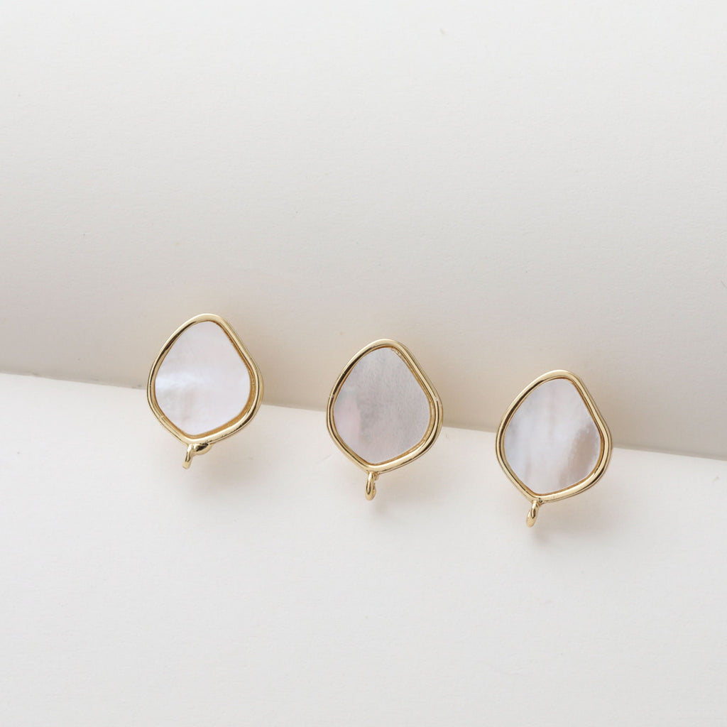 قرط صدفي غير منتظم، مطلي بالذهب عيار 14 قيراطًا، دبوس فضة S925 خالٍ من النيكل، نتائج قرط مضادة للحساسية JJ022