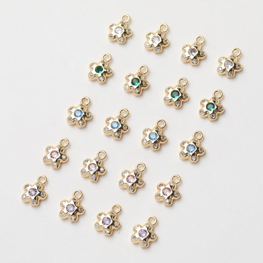Flower Charm with loops, Cubic Zirconia Pave Pendant for Bracelet Necklace Earring, Jewelry Findings GZ637