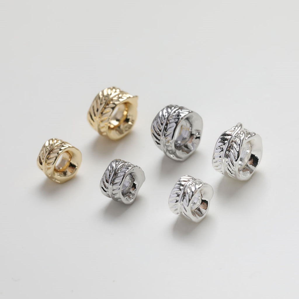 Feather shaped spacer beads, 14K gold plated, feather hole beads, necklace and earring making beads, jewelry findings SC005