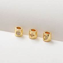 Load image into Gallery viewer, 10PCS 6mm Moon Star Tube Spacer Beads, Micro Pave Symbols Large Hole Cubic Beads, 18K Gold Plated, Bracelet Making Jewelry Finding S240