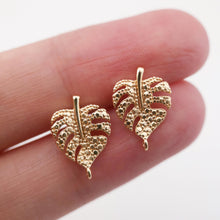 Load image into Gallery viewer, 10pcs Gold leaves Earring Post With Loop, S925 Silver Ear Pin Nickel Free Earrings, Ear Stud Loop, Hypoallergenic Earring Findings Z043