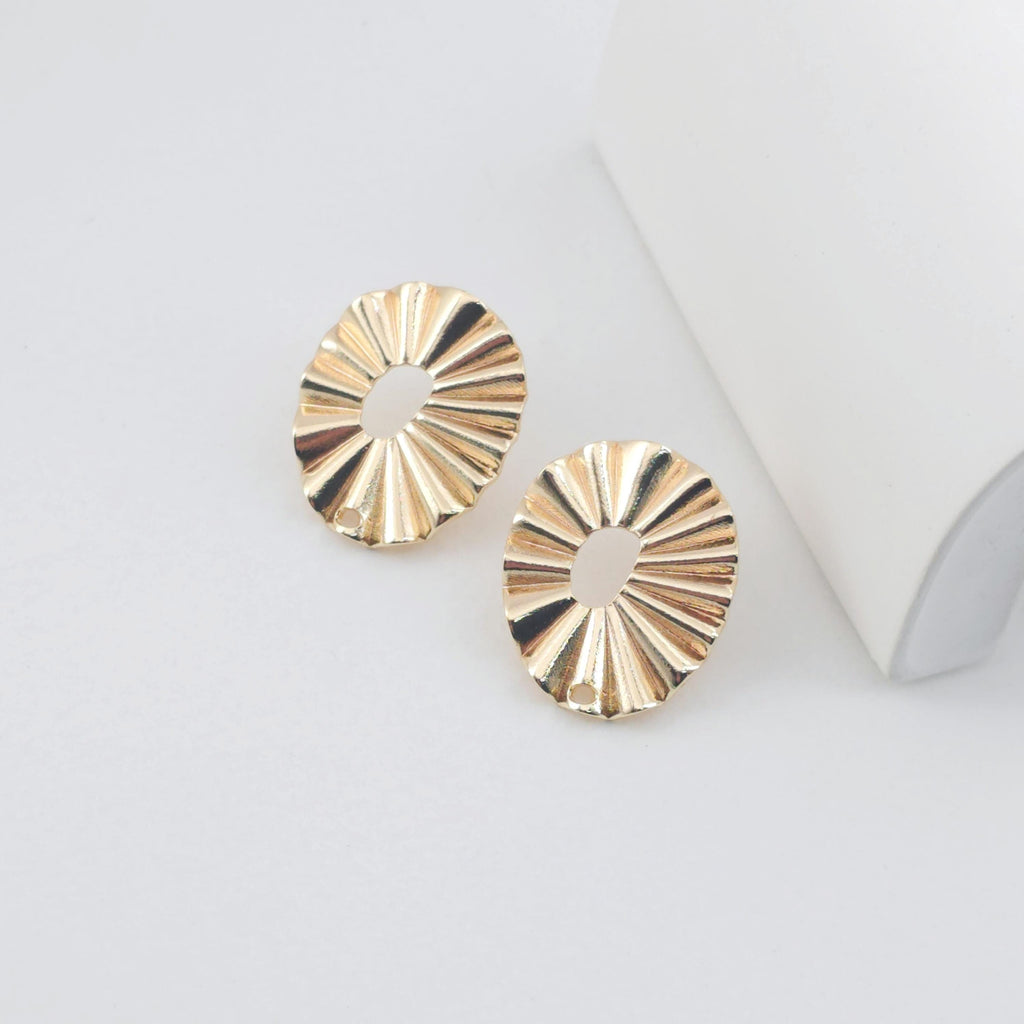 Pleated Texture Oval Studs With hole, Nickel Free, Diamond Cut Oval Ear Stud, Hypoallergenic Earring Findings ZX318