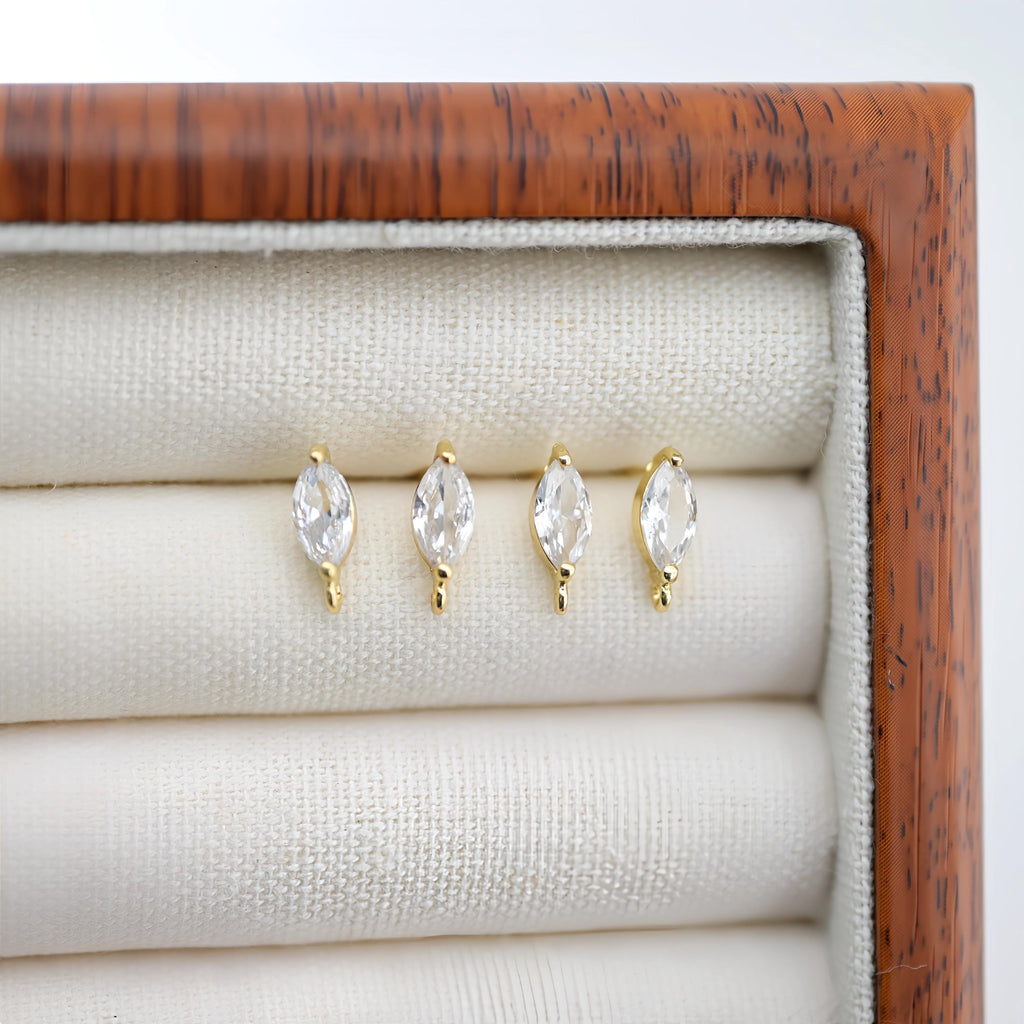 18K Gold Oval Post, CZ Pave, S925 silver pin, 11.9*4MM, Stud Earring Nickel Free, Hypoallergenic Earring Findings D0282