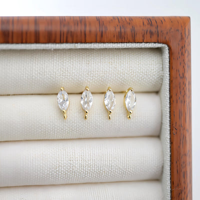 18K Gold Oval Post, CZ Pave, S925 silver pin, 11.9*4MM, Stud Earring Nickel Free, Hypoallergenic Earring Findings D0282