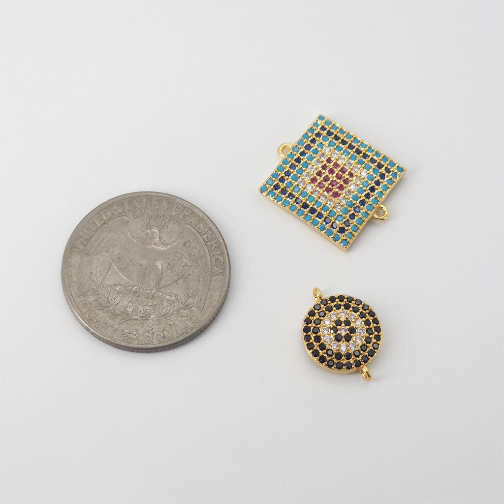 Round Pave CZ Connector, Square Connector, 18K Gold Plated Bracelet Making, Cubic Zirconia Pave Charms, Jewelry Findings S20836