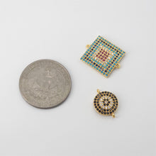 Load image into Gallery viewer, Round Pave CZ Connector, Square Connector, 18K Gold Plated Bracelet Making, Cubic Zirconia Pave Charms, Jewelry Findings S20836